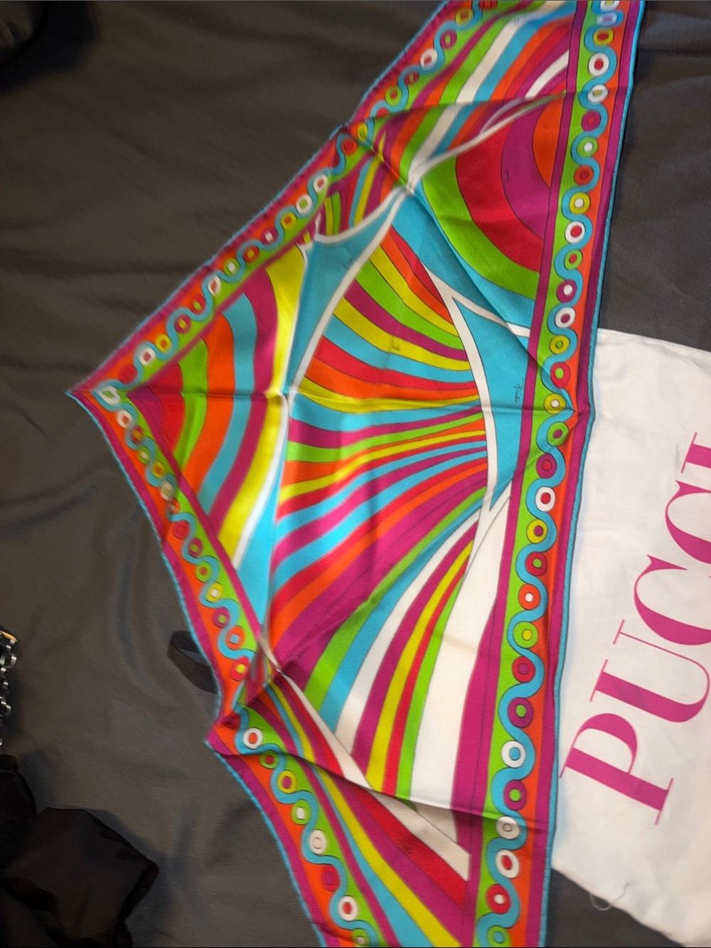 Emilio Pucci Vibrant Multicolor Silk Scarf - Pink, Green, Blue, Orange, Yellow - Picture 3 of 5